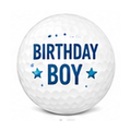 Golf ball with 'Birthday Boy' text on a white background