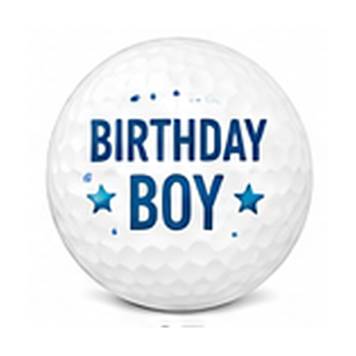 Golf ball with 'Birthday Boy' text on a white background