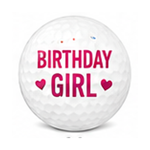 Golf ball with 'Birthday Girl' text on a white background