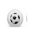 Golf ball with soccer ball pattern on a white background