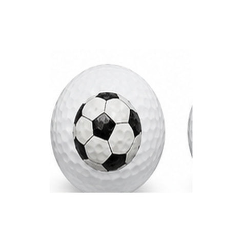 Golf ball with soccer ball pattern on a white background