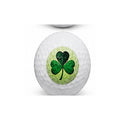 Golf ball with a green four-leaf clover design on a white background