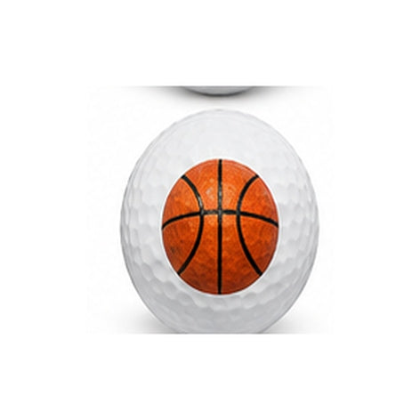 Golf ball with a basketball design on a white background