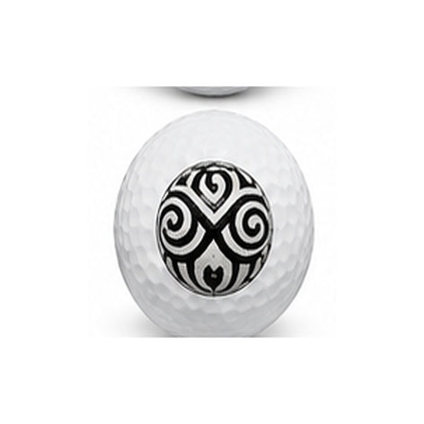 Golf ball with a black and white design on a white background