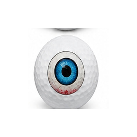 Golf ball with an eyeball design on a white background