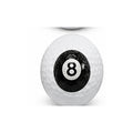 White billiard ball with black number 8 on a white background