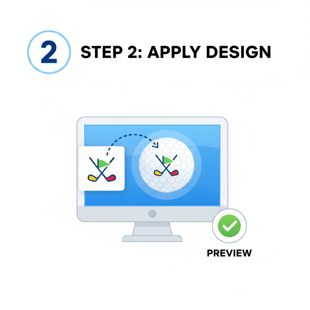 Step 2 of a design process on a computer screen with graphics and a checkmark, on a white background.