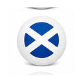 White ball with blue circle design on a white background