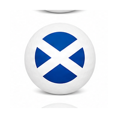 White ball with blue circle design on a white background