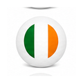 White ball with green and orange half-circle design on a white background