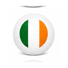 White ball with green and orange half-circle design on a white background